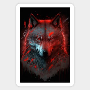 Handsome Wolf portrait with red glow Sticker